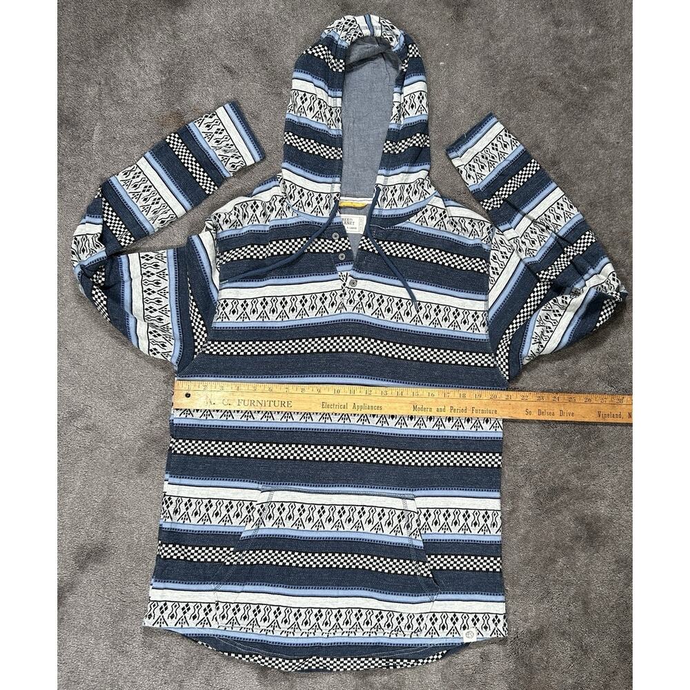 Free Planet Men XL Woven Hooded Pullover Front Pouch Bold Southwest Pattern Shir - Picture 5 of 13